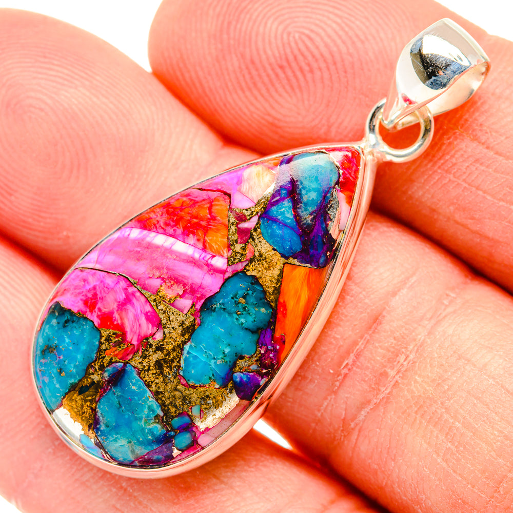 Kingman Pink Dahlia Turquoise Pendants handcrafted by Anasilvercos - PD28986