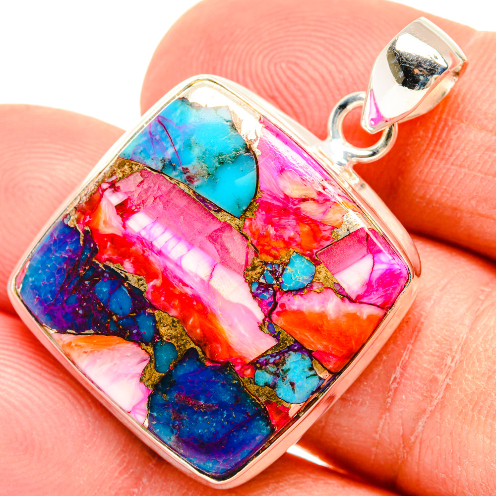 Kingman Pink Dahlia Turquoise Pendants handcrafted by Anasilvercos - PD28988