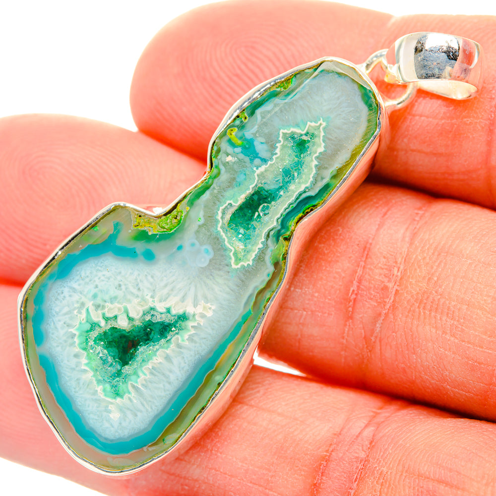Green Geode Slice Pendants handcrafted by Anasilvercos - PD28989