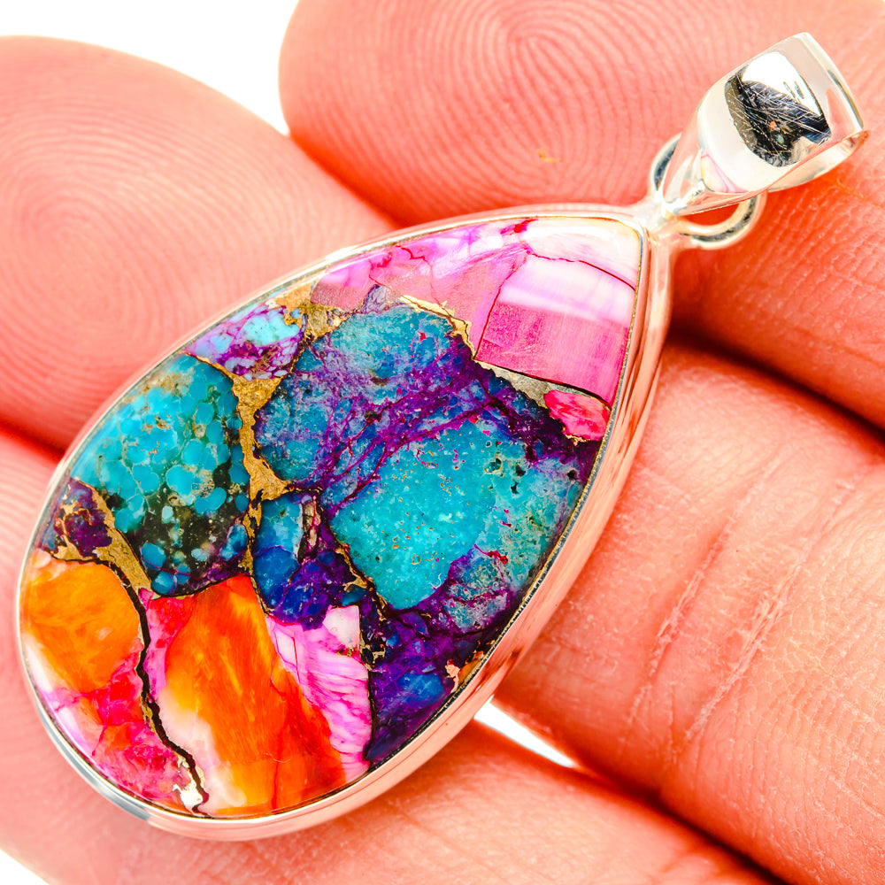 Kingman Pink Dahlia Turquoise Pendants handcrafted by Anasilvercos - PD28992