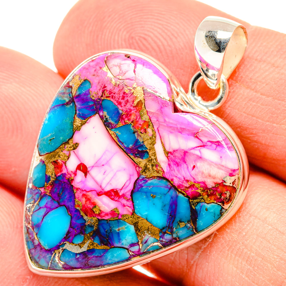 Kingman Pink Dahlia Turquoise Pendants handcrafted by Anasilvercos - PD28993