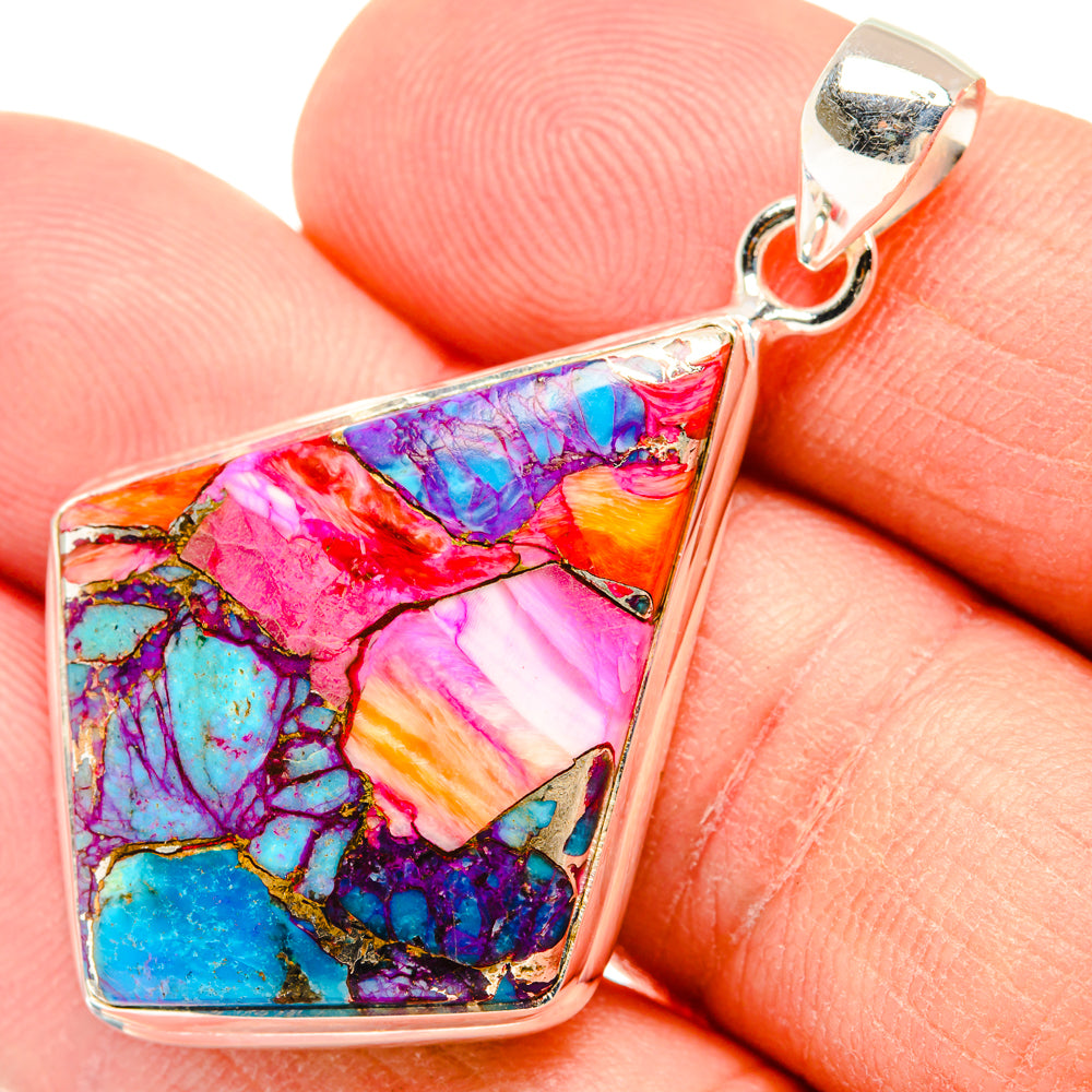Kingman Pink Dahlia Turquoise Pendants handcrafted by Anasilvercos - PD28996