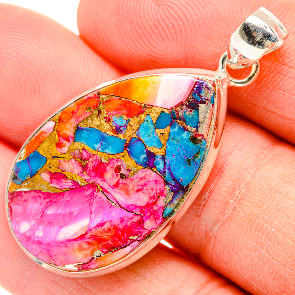 Kingman Pink Dahlia Turquoise Pendants handcrafted by Anasilvercos - PD28997
