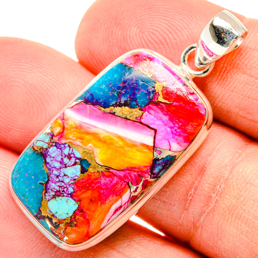Kingman Pink Dahlia Turquoise Pendants handcrafted by Anasilvercos - PD29000