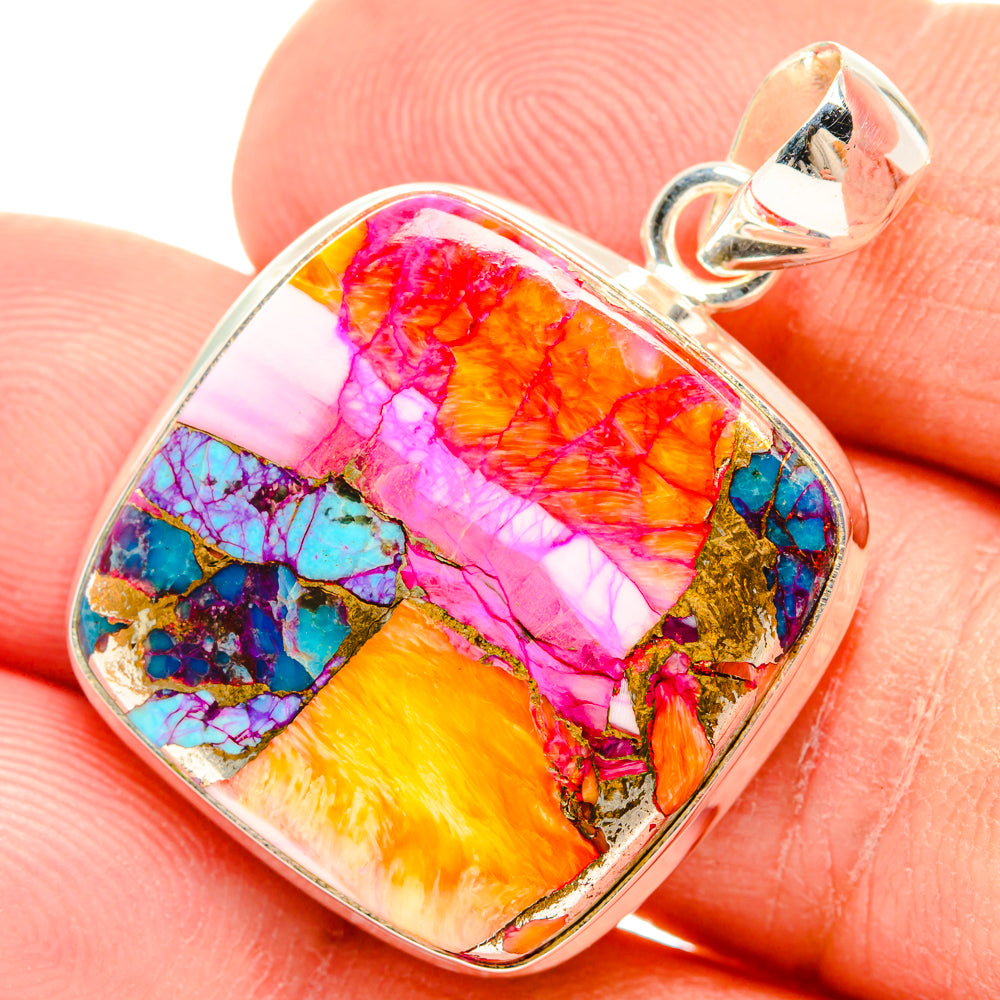 Kingman Pink Dahlia Turquoise Pendants handcrafted by Anasilvercos - PD29001