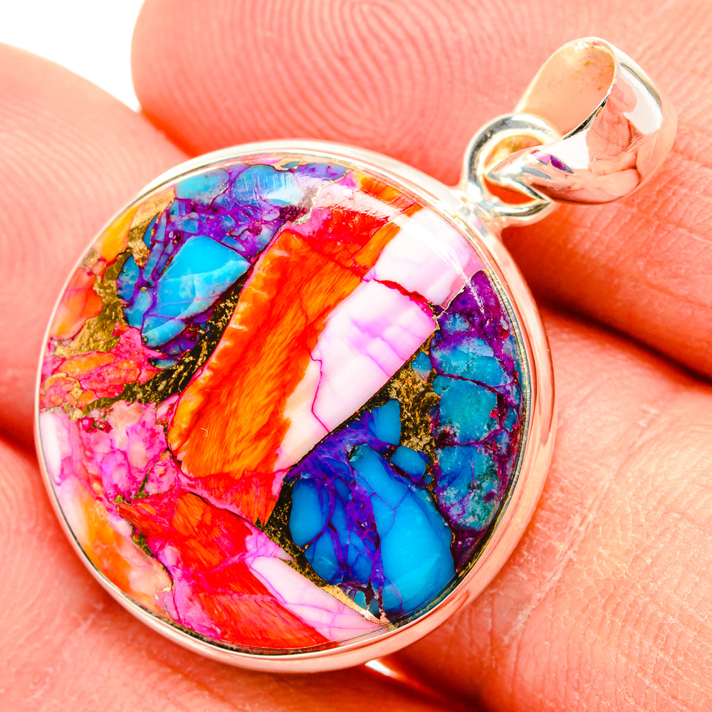 Kingman Pink Dahlia Turquoise Pendants handcrafted by Anasilvercos - PD29002