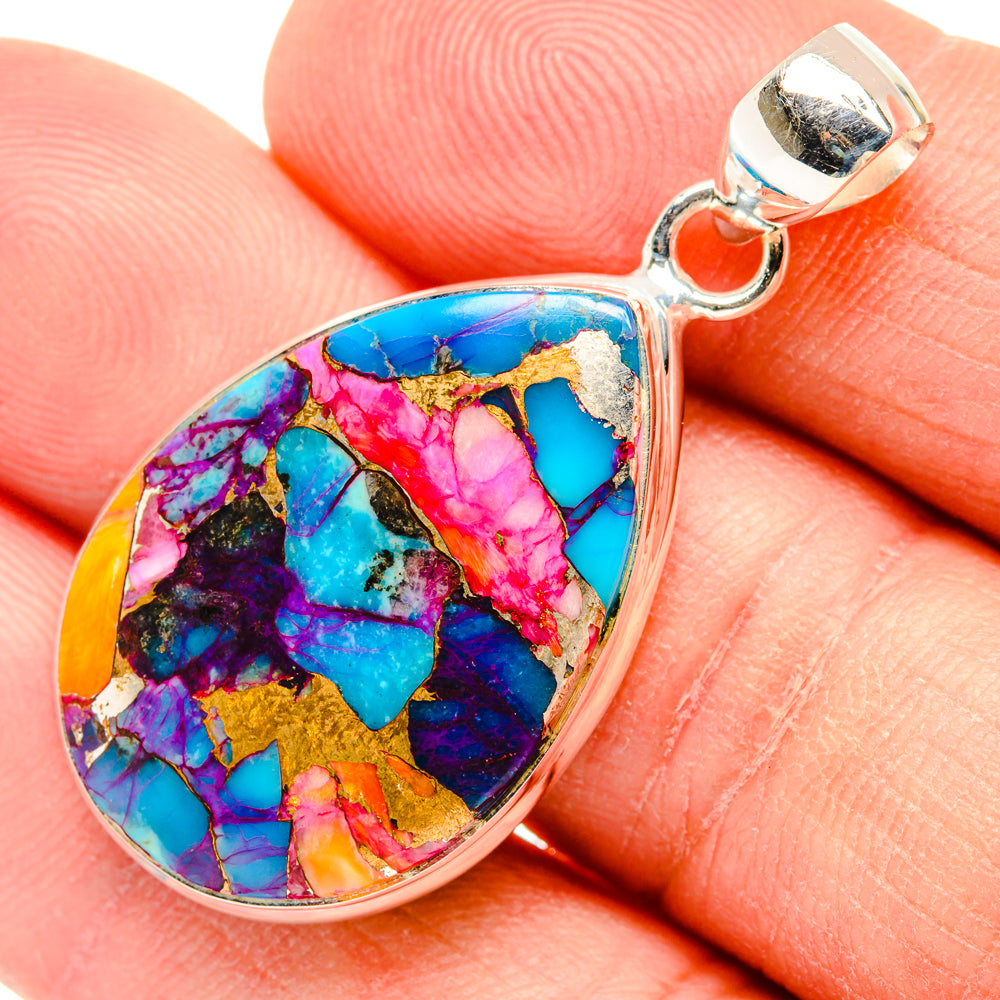 Kingman Pink Dahlia Turquoise Pendants handcrafted by Anasilvercos - PD29003