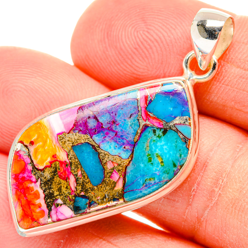 Kingman Pink Dahlia Turquoise Pendants handcrafted by Anasilvercos - PD29004