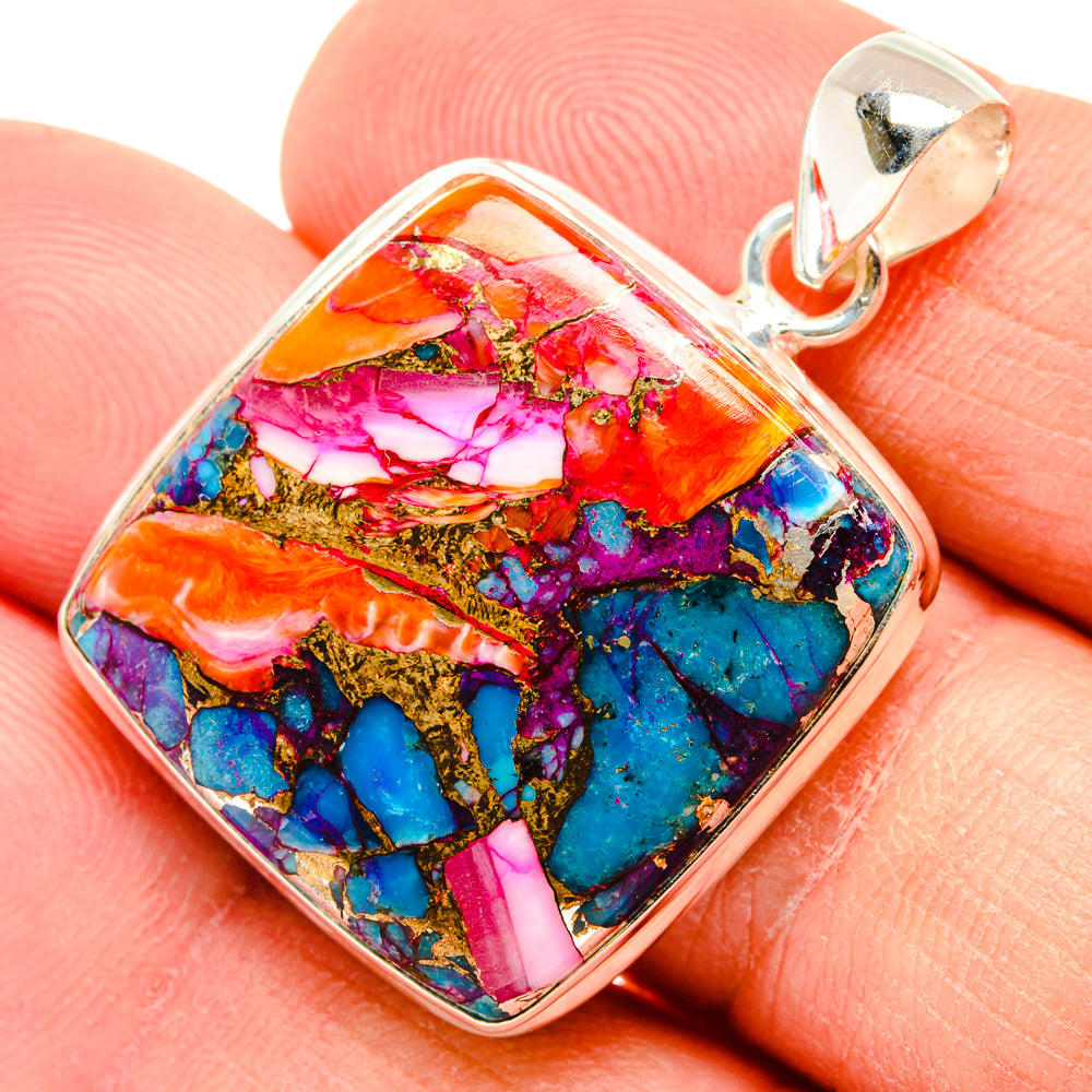 Kingman Pink Dahlia Turquoise Pendants handcrafted by Anasilvercos - PD29005