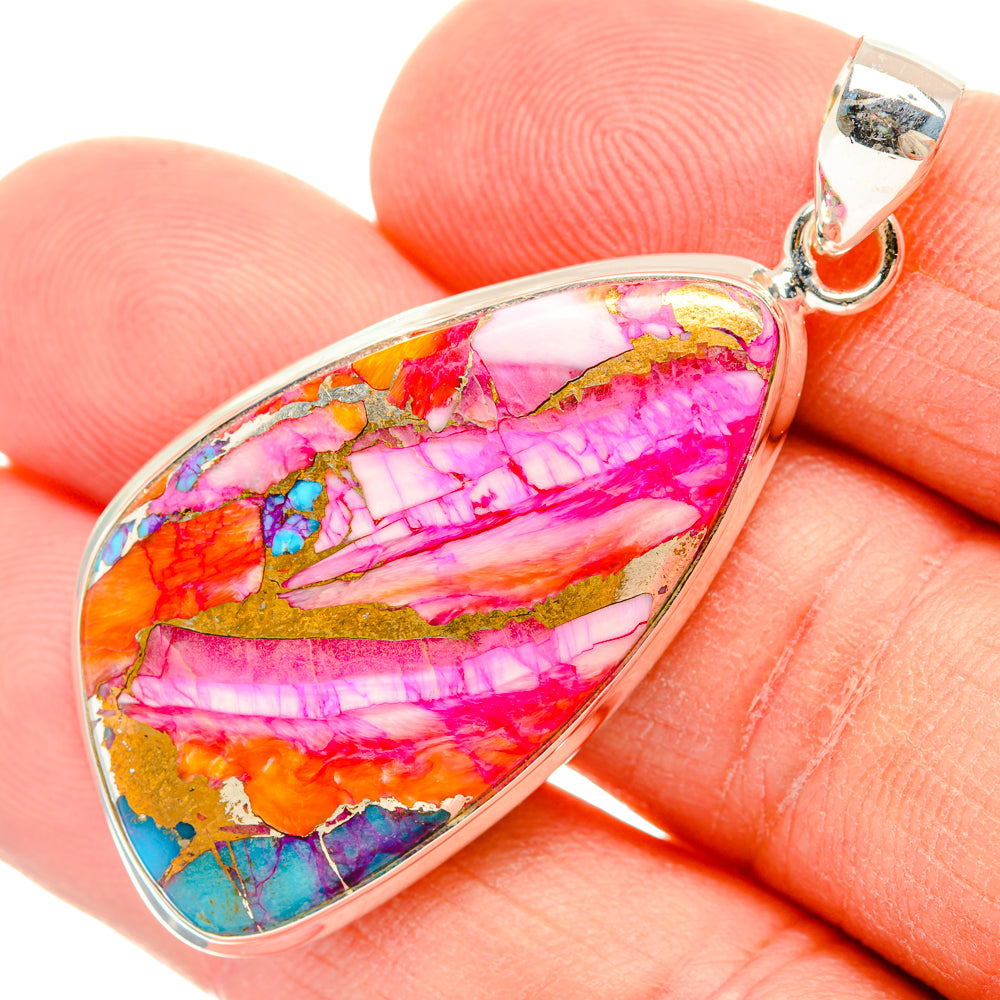 Kingman Pink Dahlia Turquoise Pendants handcrafted by Anasilvercos - PD29006