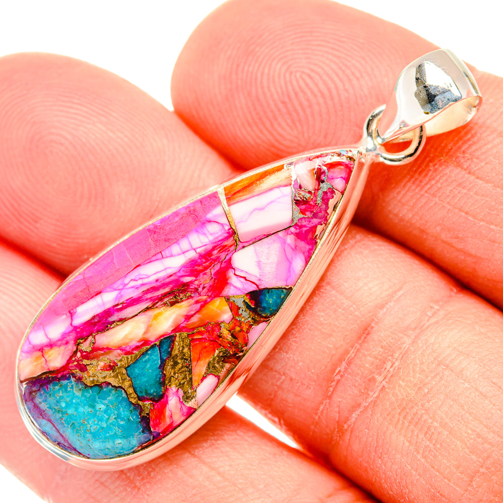 Kingman Pink Dahlia Turquoise Pendants handcrafted by Anasilvercos - PD29008