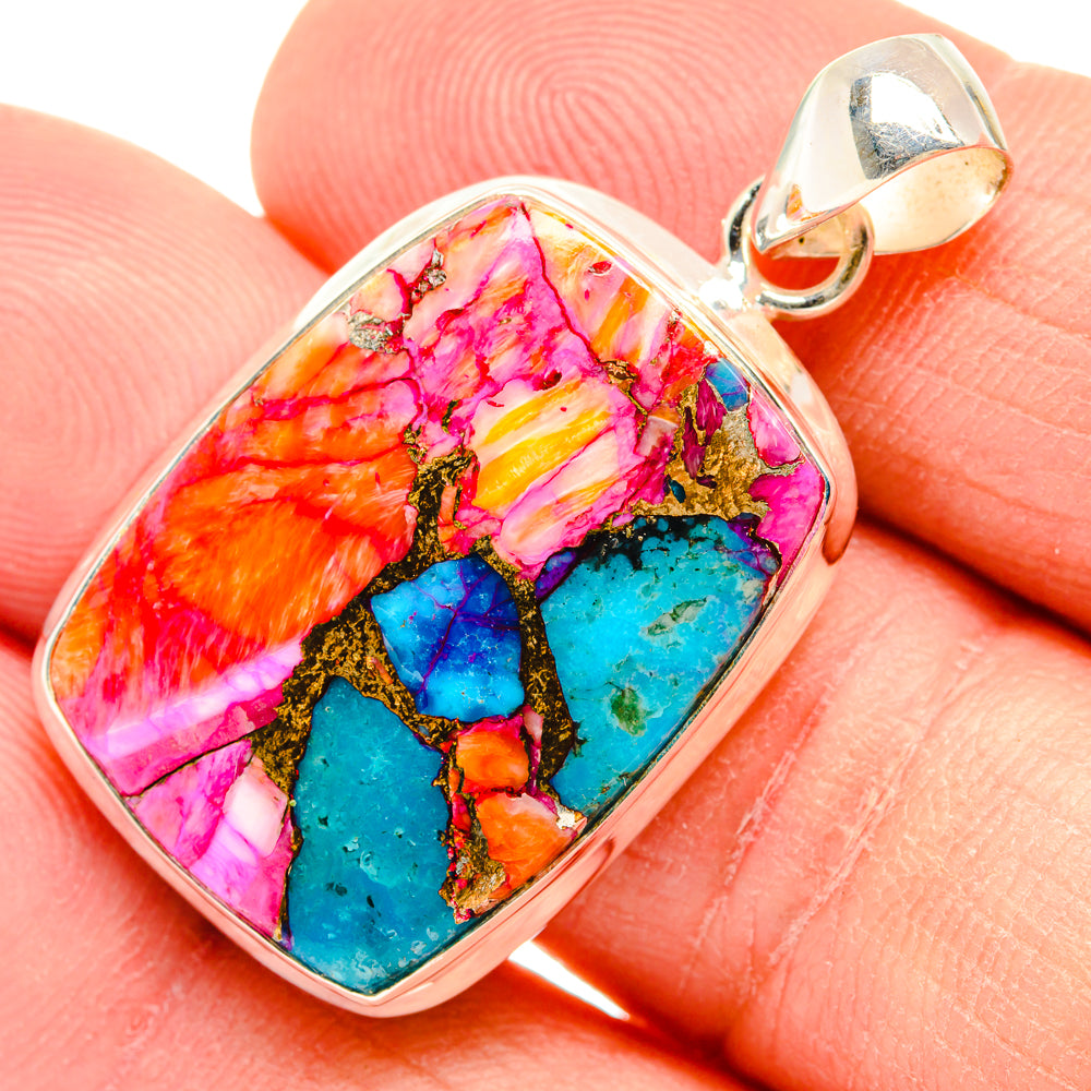 Kingman Pink Dahlia Turquoise Pendants handcrafted by Anasilvercos - PD29014