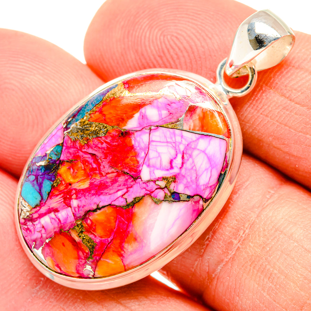Kingman Pink Dahlia Turquoise Pendants handcrafted by Anasilvercos - PD29015