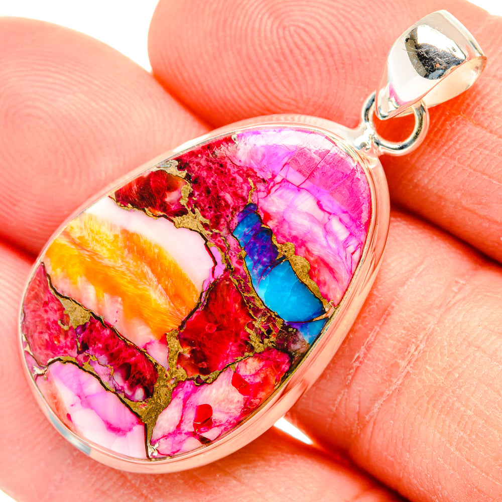 Kingman Pink Dahlia Turquoise Pendants handcrafted by Anasilvercos - PD29016