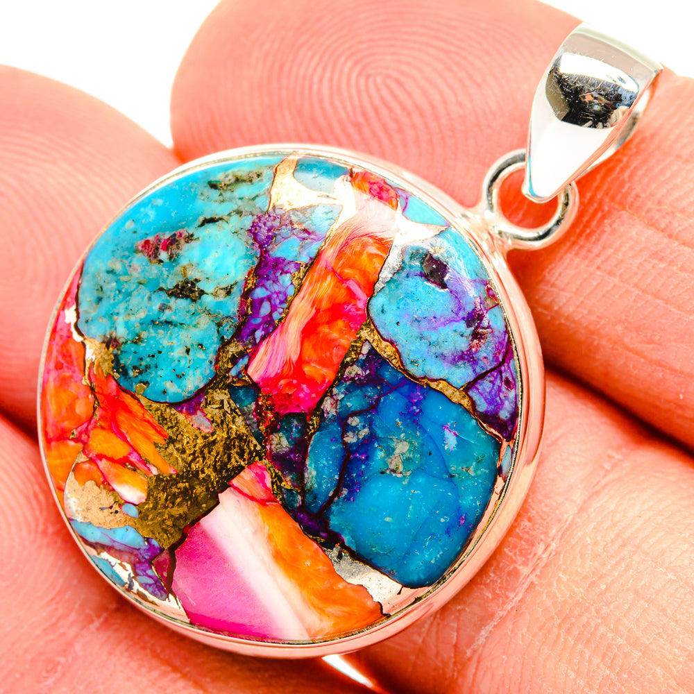 Kingman Pink Dahlia Turquoise Pendants handcrafted by Anasilvercos - PD29017