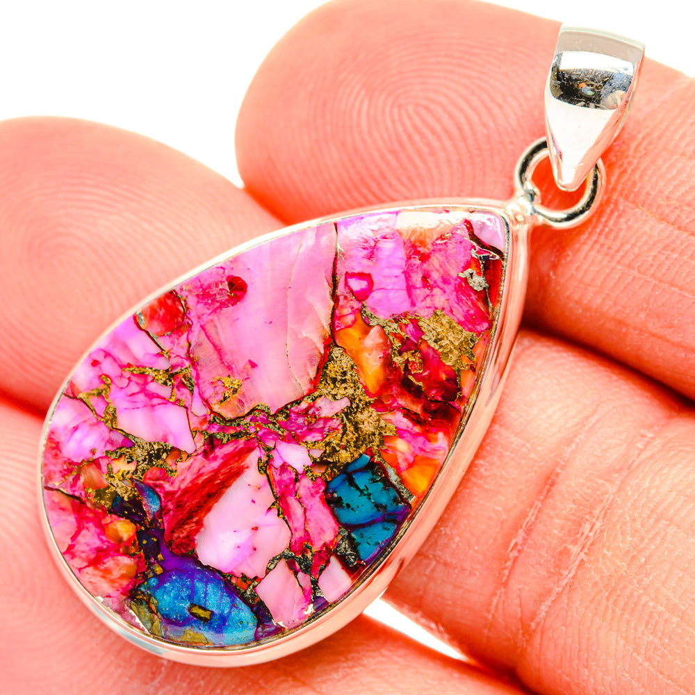 Kingman Pink Dahlia Turquoise Pendants handcrafted by Anasilvercos - PD29018
