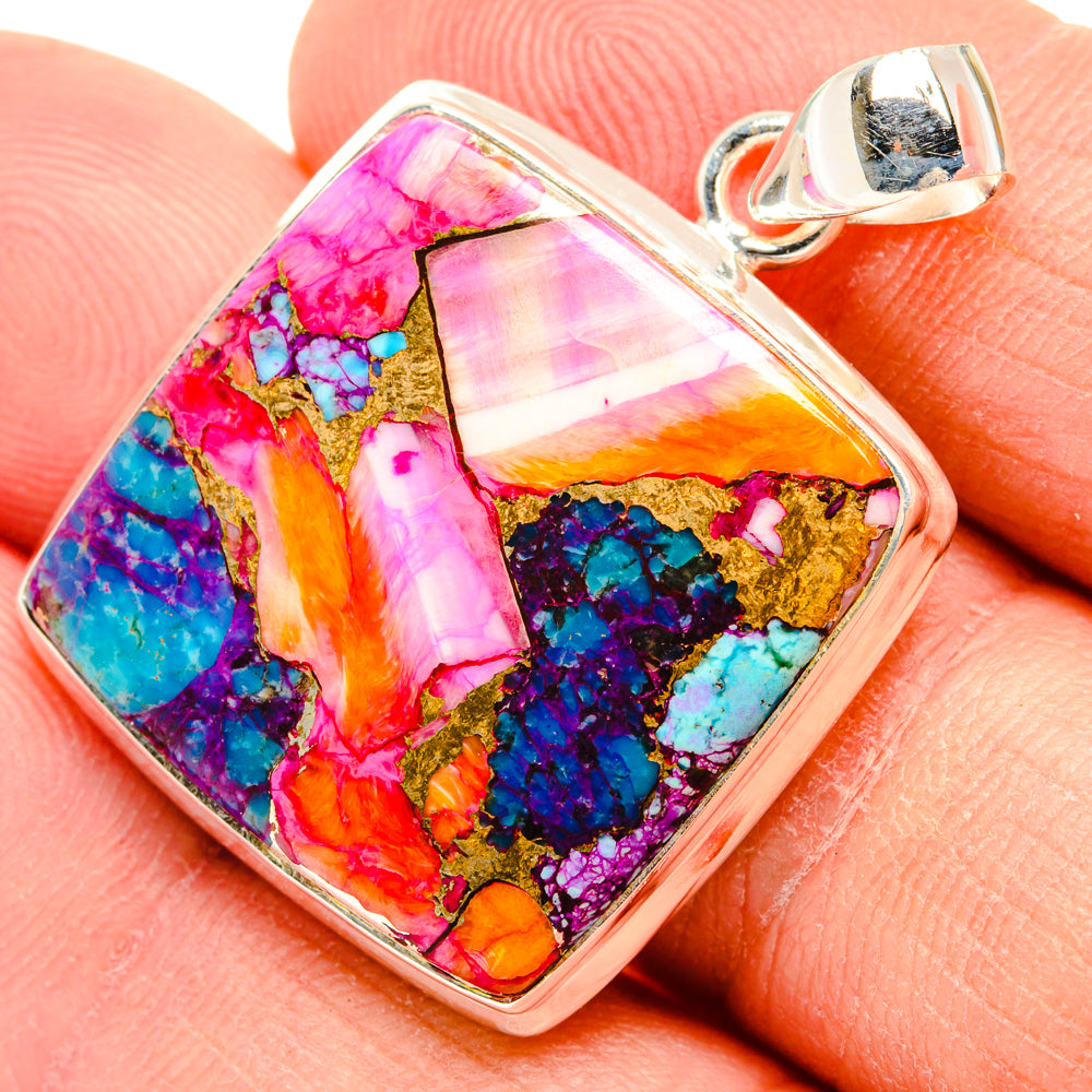 Kingman Pink Dahlia Turquoise Pendants handcrafted by Anasilvercos - PD29019