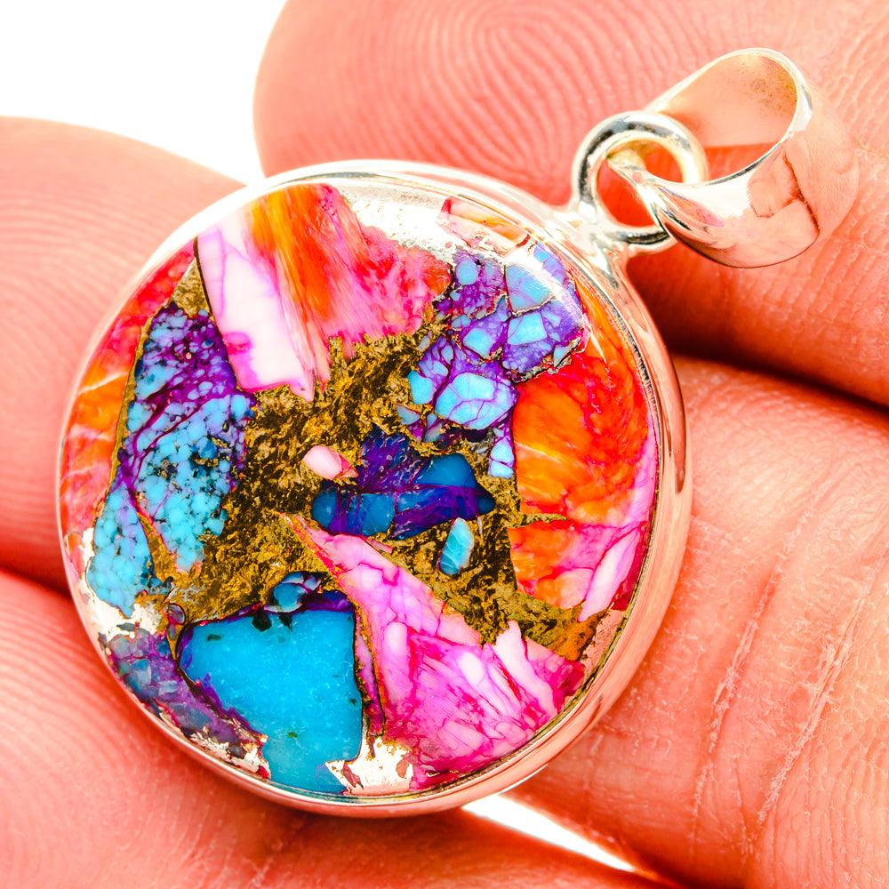 Kingman Pink Dahlia Turquoise Pendants handcrafted by Anasilvercos - PD29023