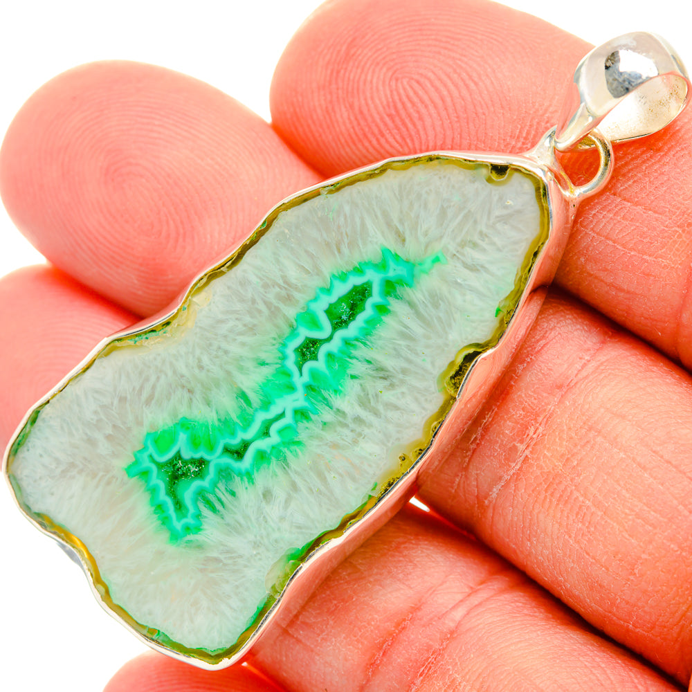 Green Geode Slice Pendants handcrafted by Anasilvercos - PD29040