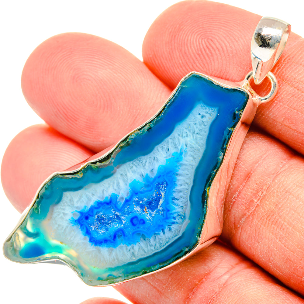 Blue Geode Slice Pendants handcrafted by Anasilvercos - PD29041