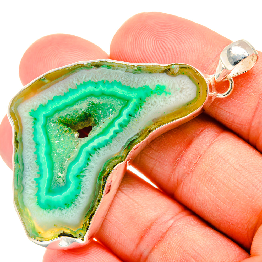 Green Geode Slice Pendants handcrafted by Anasilvercos - PD29046