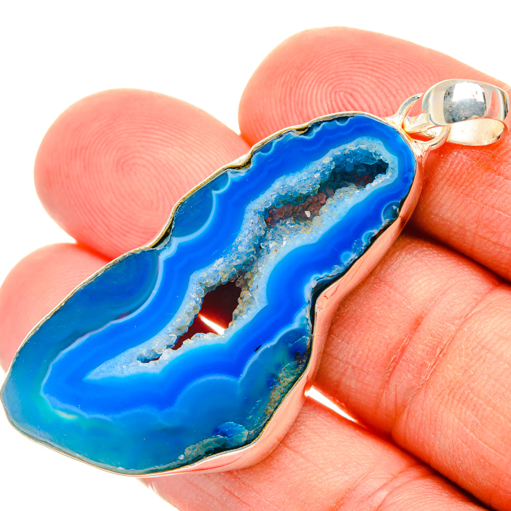 Blue Geode Slice Pendants handcrafted by Anasilvercos - PD29049