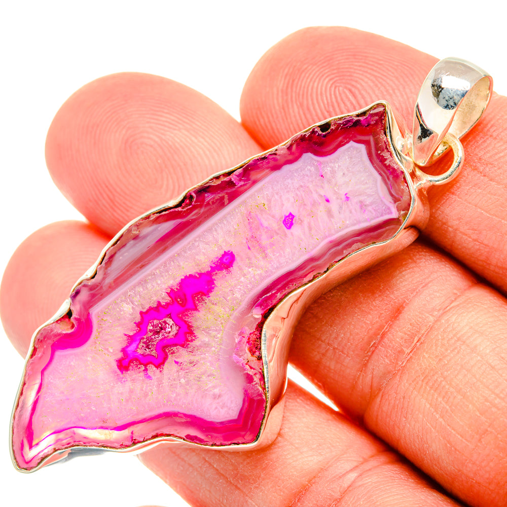 Pink Geode Slice Pendants handcrafted by Anasilvercos - PD29051