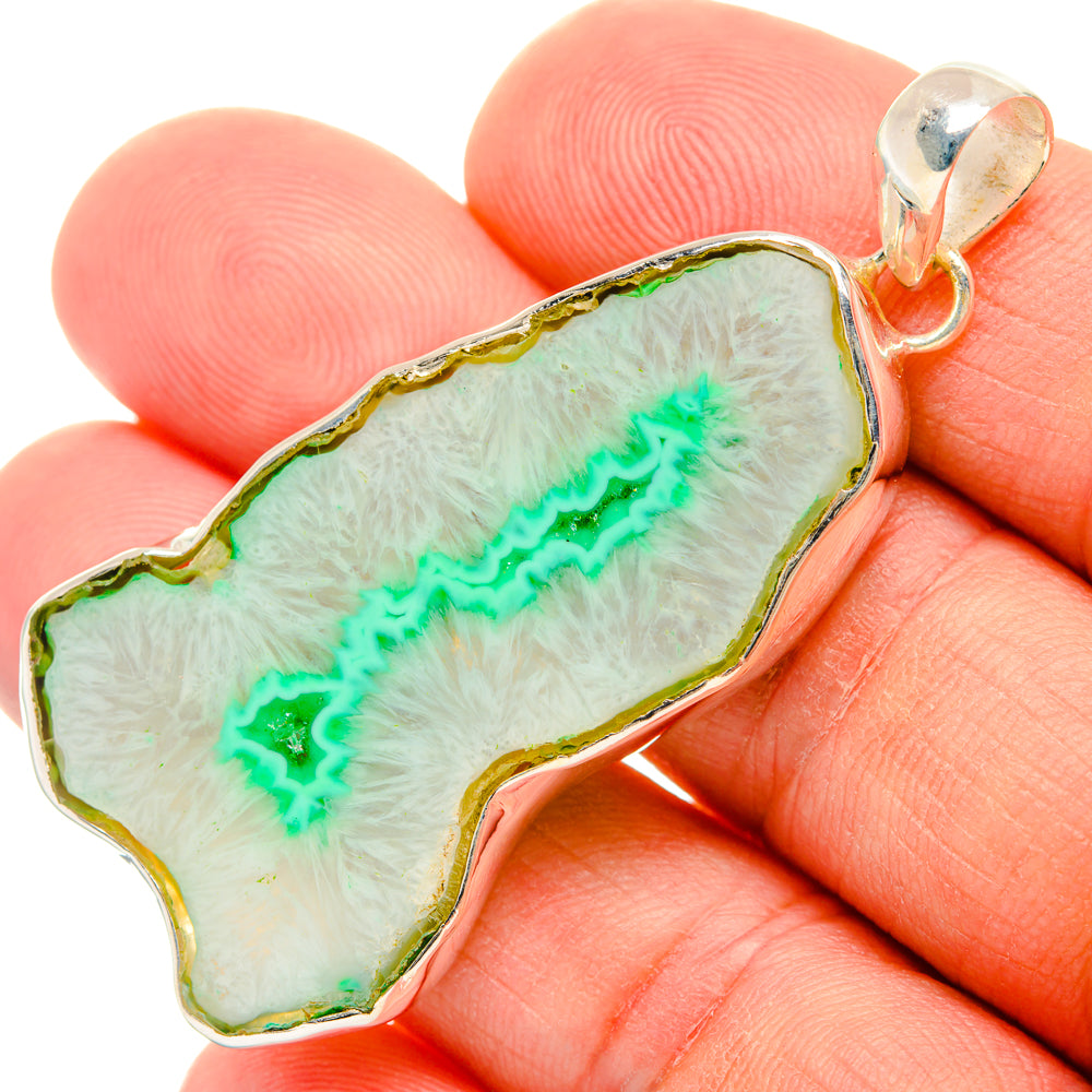 Green Geode Slice Pendants handcrafted by Anasilvercos - PD29052