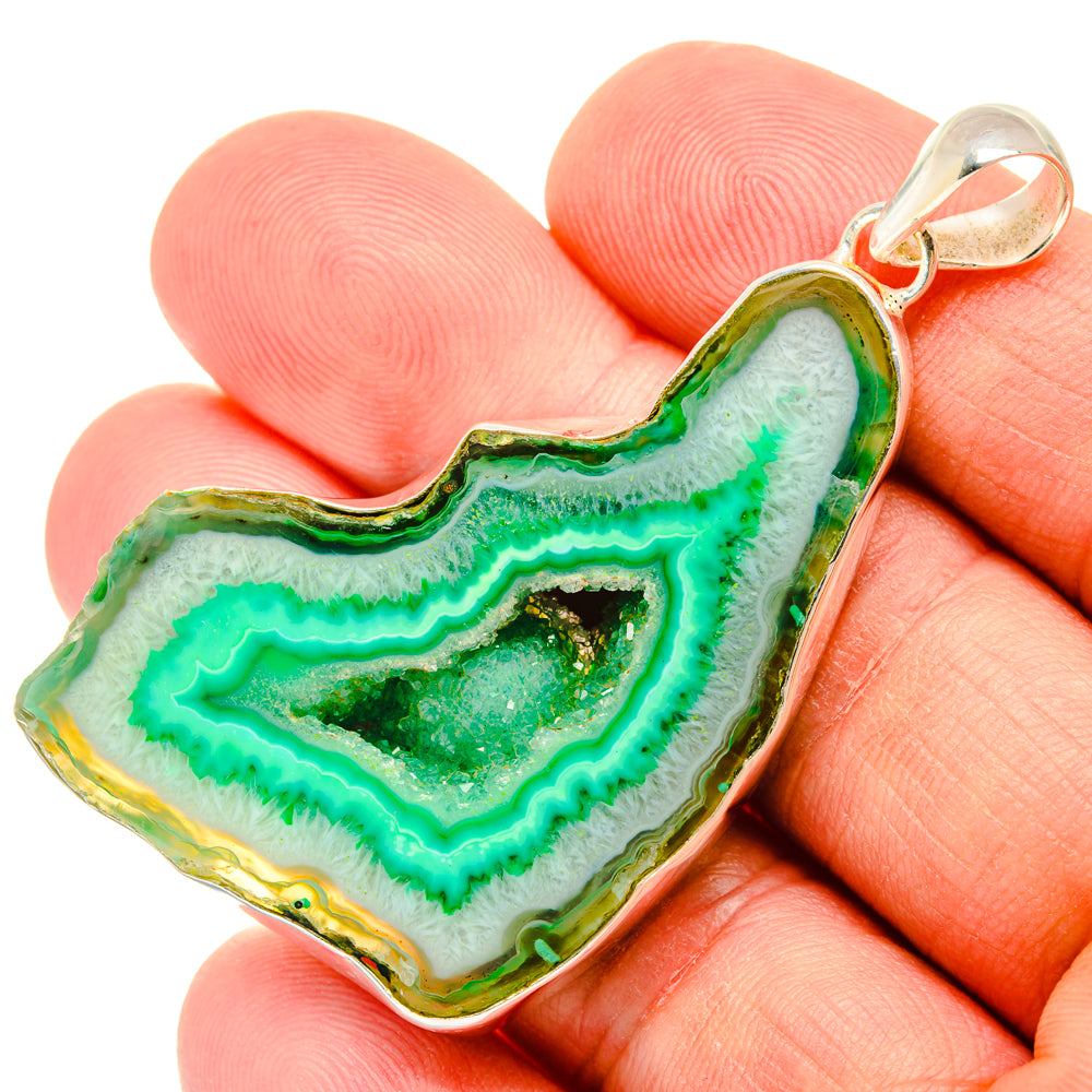 Green Geode Slice Pendants handcrafted by Anasilvercos - PD29053