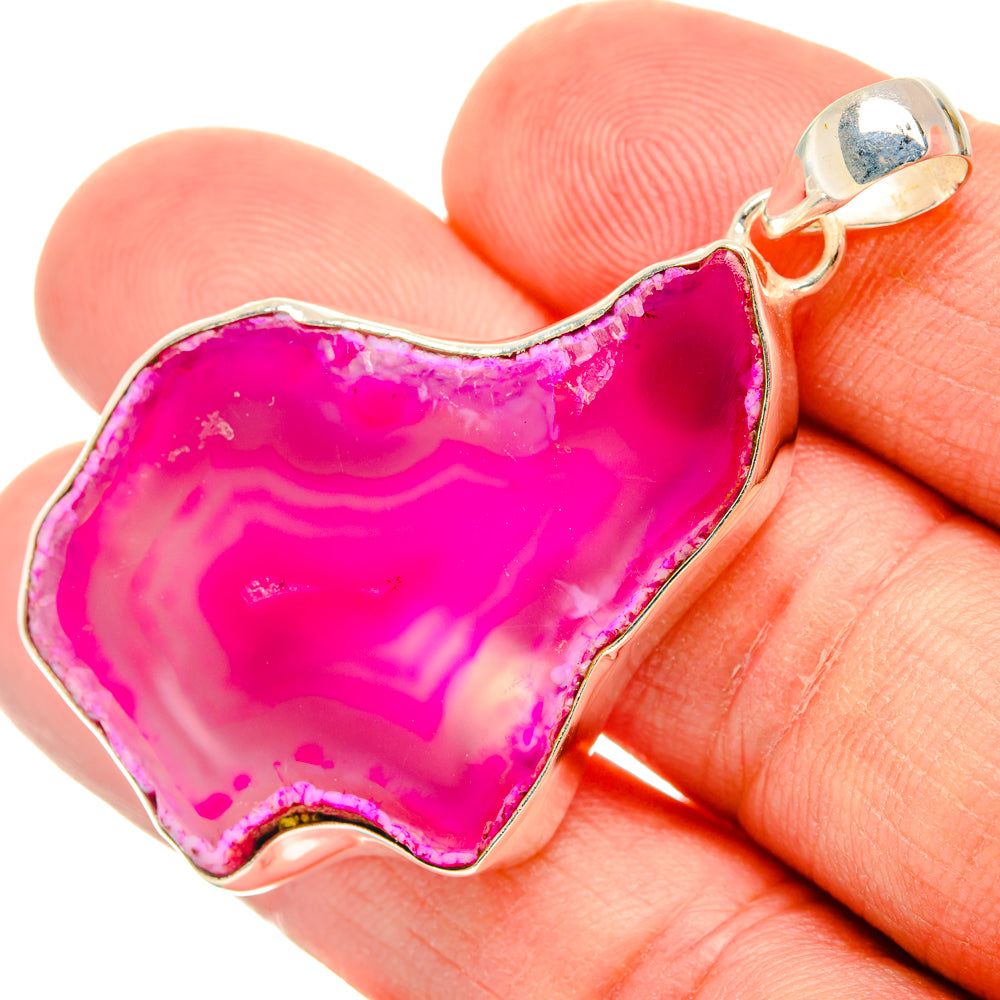 Pink Geode Slice Pendants handcrafted by Anasilvercos - PD29057