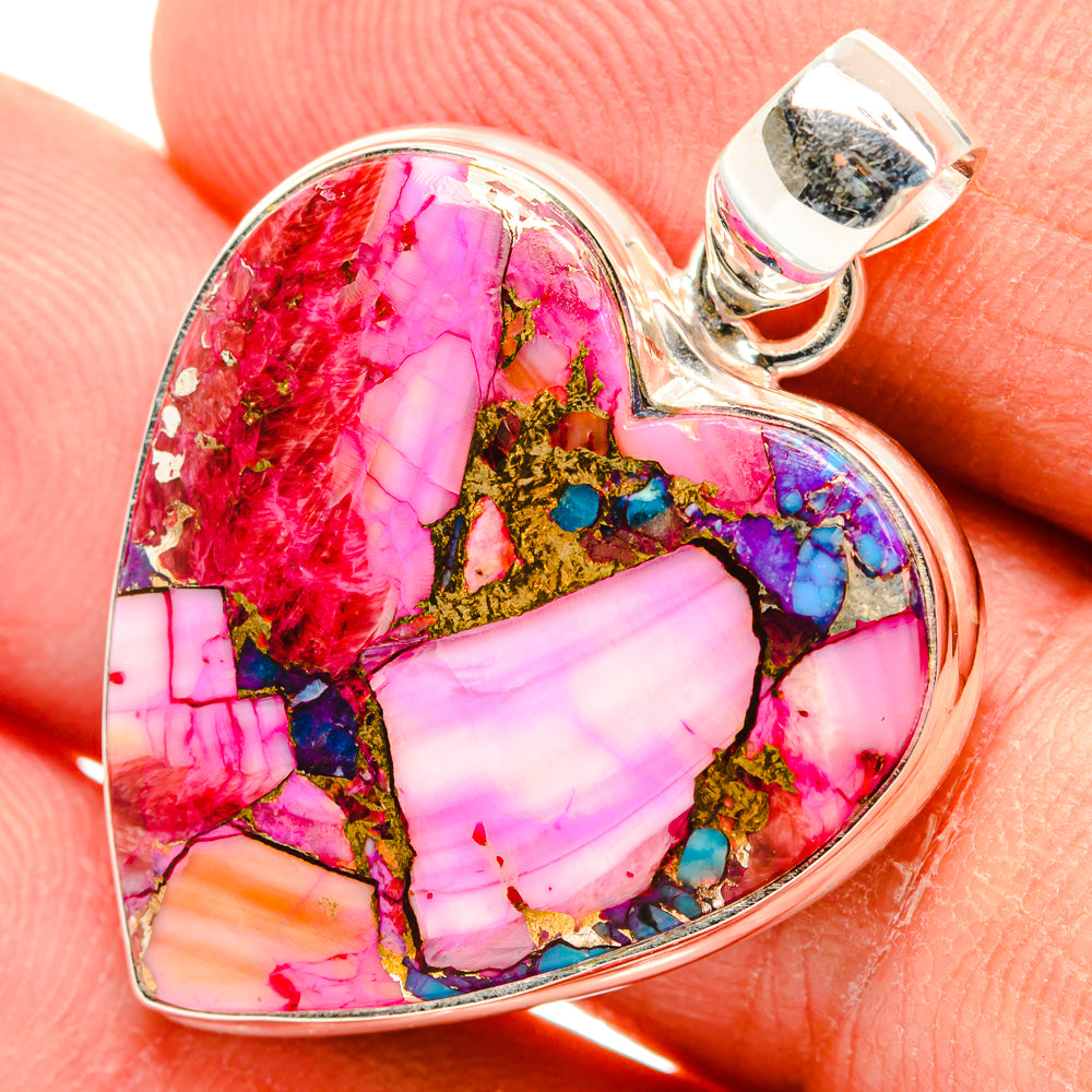 Kingman Pink Dahlia Turquoise Pendants handcrafted by Anasilvercos - PD29059