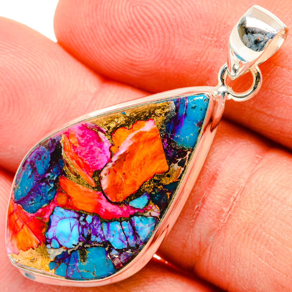 Kingman Pink Dahlia Turquoise Pendants handcrafted by Anasilvercos - PD29060