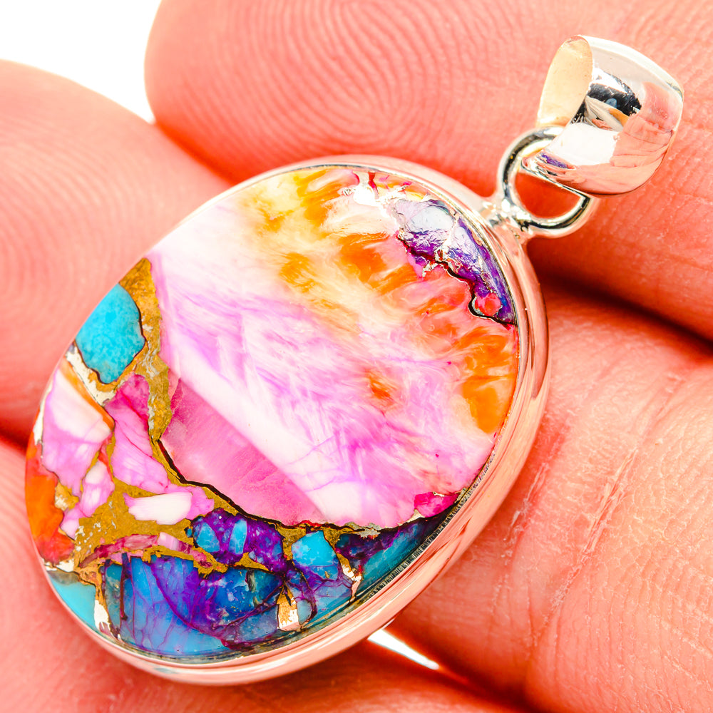 Kingman Pink Dahlia Turquoise Pendants handcrafted by Anasilvercos - PD29061