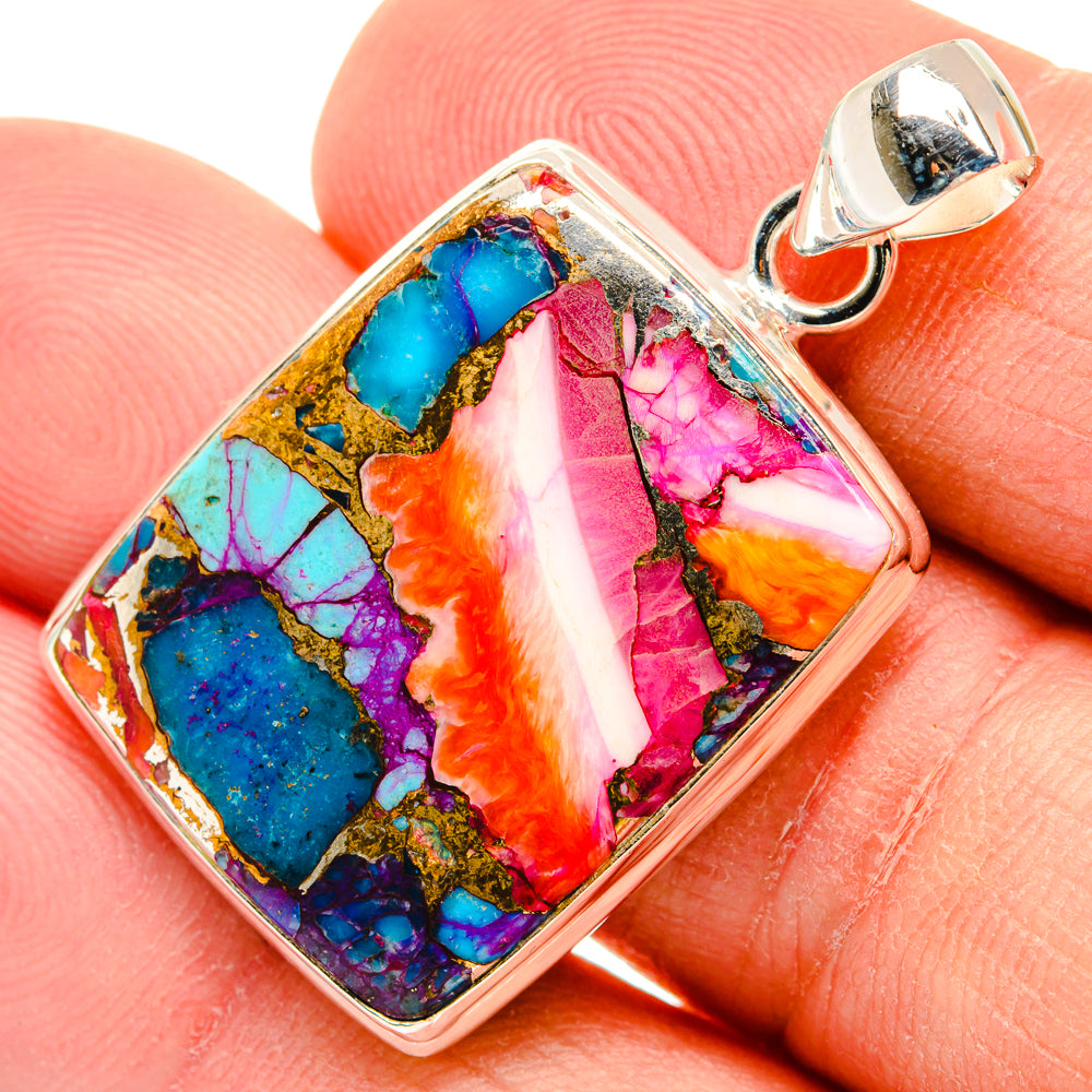 Kingman Pink Dahlia Turquoise Pendants handcrafted by Anasilvercos - PD29064