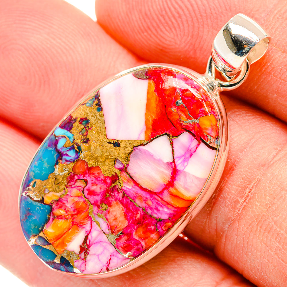 Kingman Pink Dahlia Turquoise Pendants handcrafted by Anasilvercos - PD29065