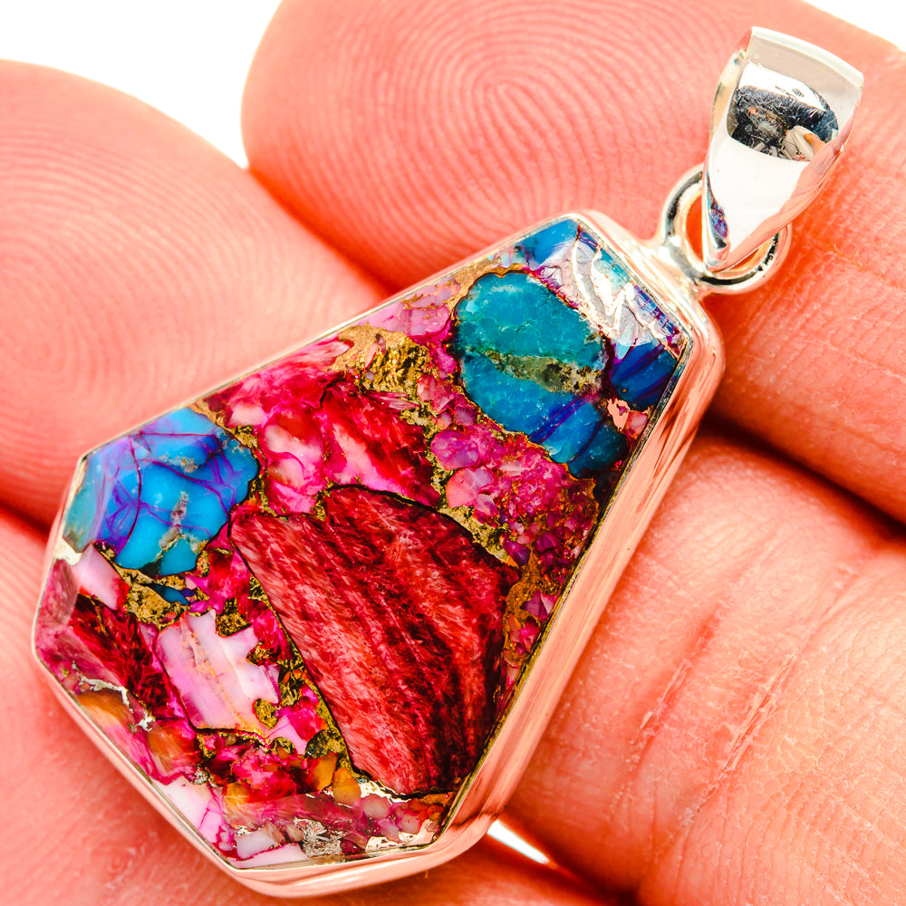 Kingman Pink Dahlia Turquoise Pendants handcrafted by Anasilvercos - PD29066