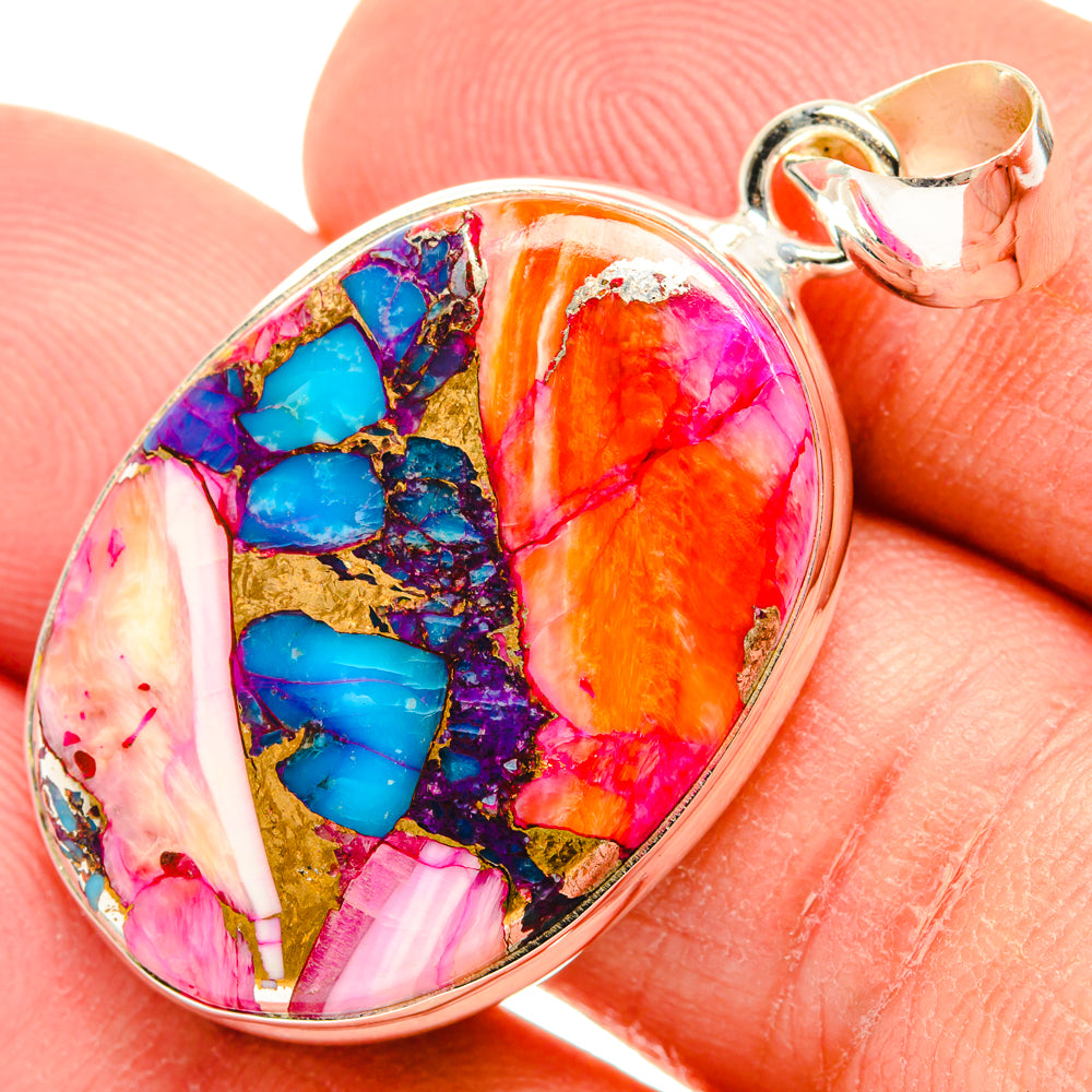 Kingman Pink Dahlia Turquoise Pendants handcrafted by Anasilvercos - PD29067
