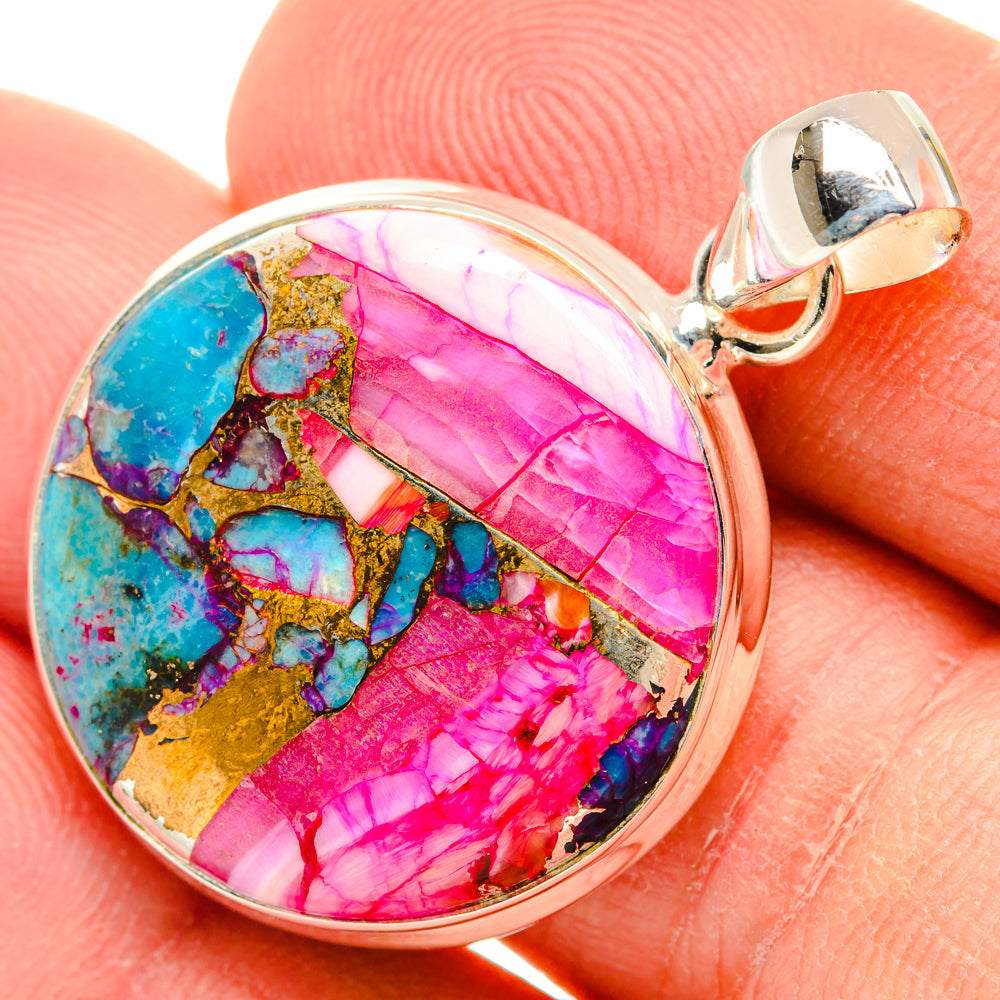Kingman Pink Dahlia Turquoise Pendants handcrafted by Anasilvercos - PD29069
