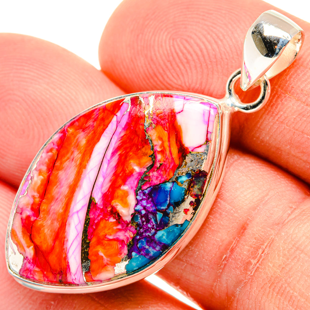 Kingman Pink Dahlia Turquoise Pendants handcrafted by Anasilvercos - PD29070