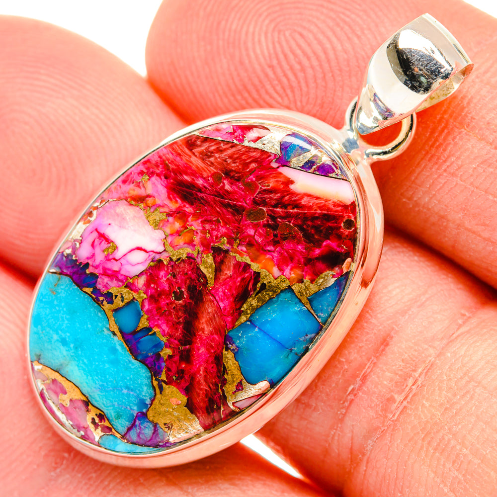 Kingman Pink Dahlia Turquoise Pendants handcrafted by Anasilvercos - PD29081