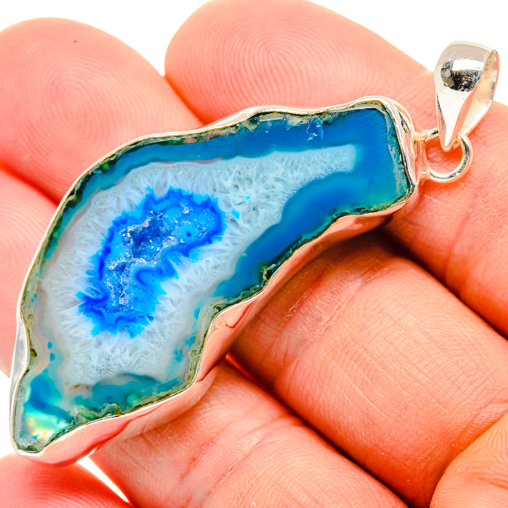 Blue Geode Slice Pendants handcrafted by Anasilvercos - PD29176