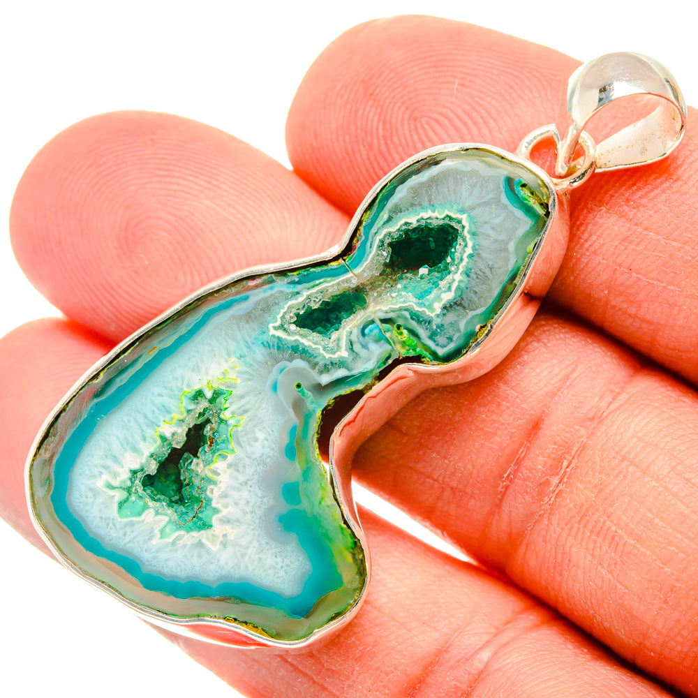 Green Geode Slice Pendants handcrafted by Anasilvercos - PD29178