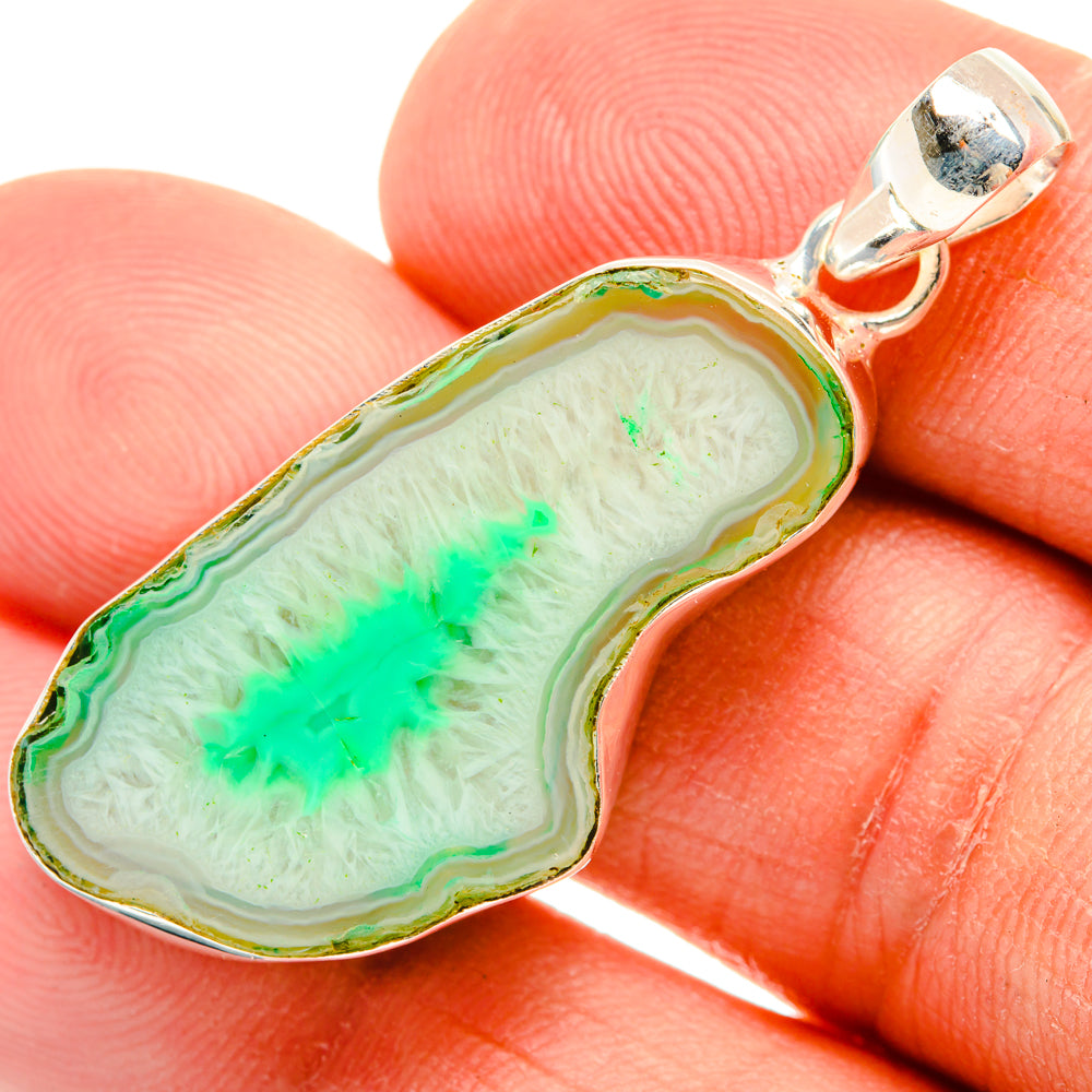 Green Geode Slice Pendants handcrafted by Anasilvercos - PD29187