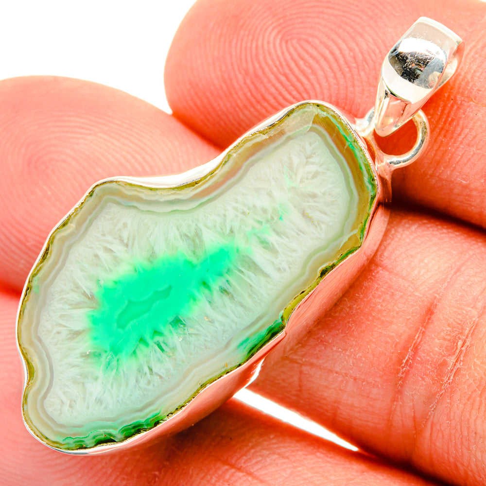 Green Geode Slice Pendants handcrafted by Anasilvercos - PD29189