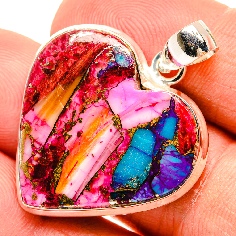 Kingman Pink Dahlia Turquoise Pendants handcrafted by Anasilvercos - PD29192