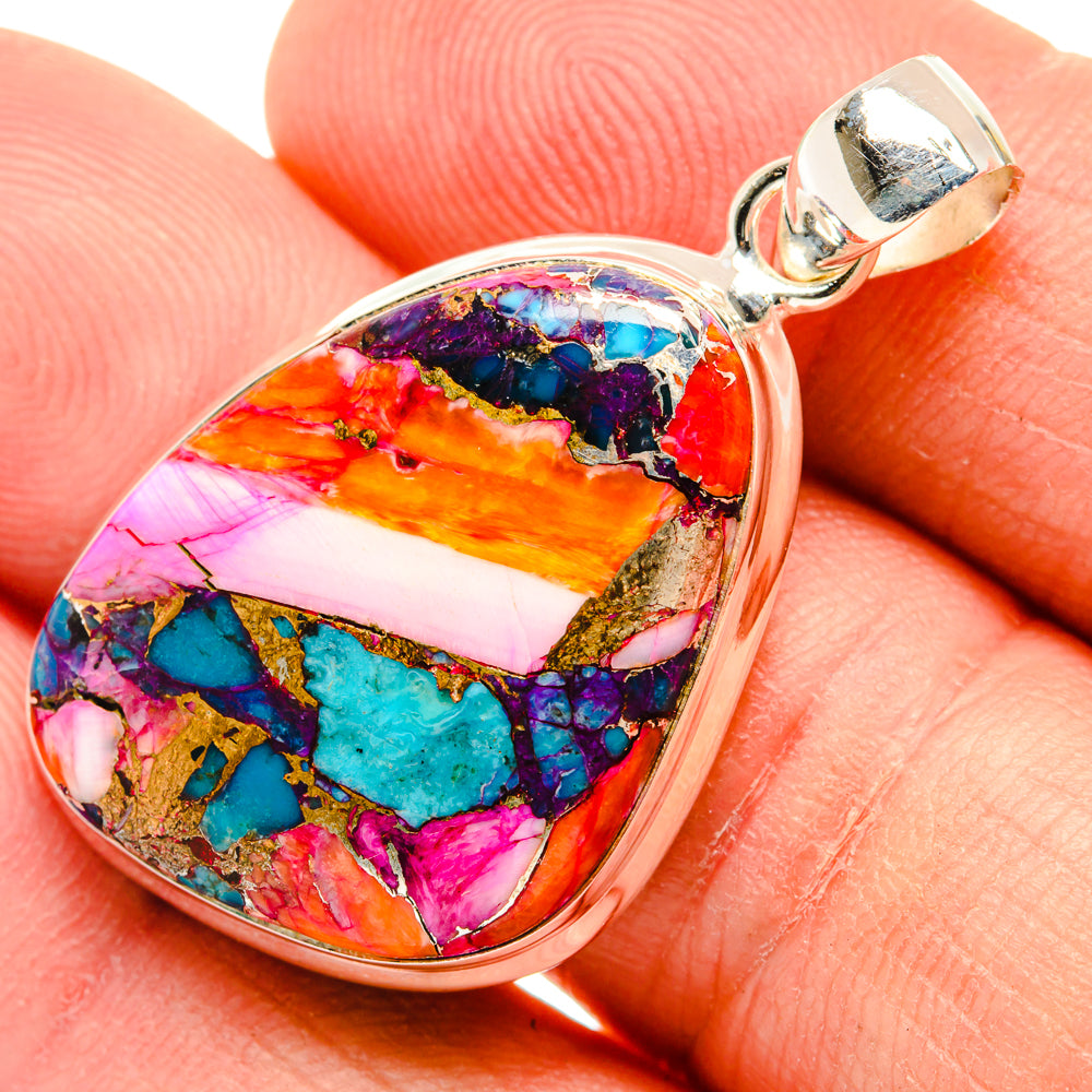 Kingman Pink Dahlia Turquoise Pendants handcrafted by Anasilvercos - PD29193