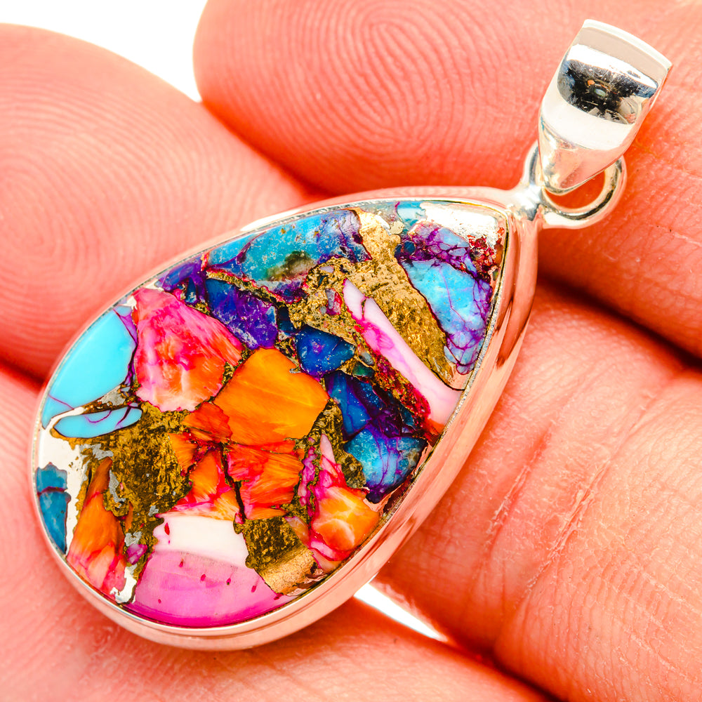Kingman Pink Dahlia Turquoise Pendants handcrafted by Anasilvercos - PD29195