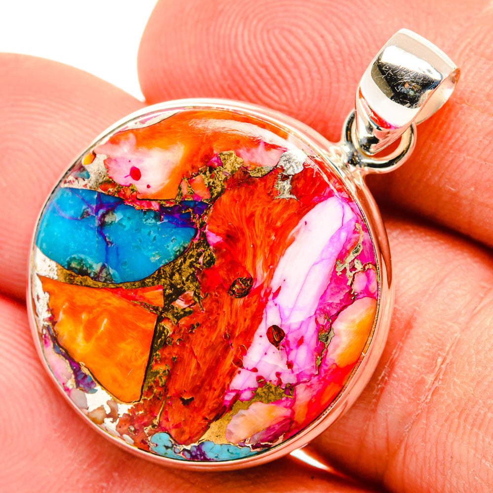 Kingman Pink Dahlia Turquoise Pendants handcrafted by Anasilvercos - PD29196