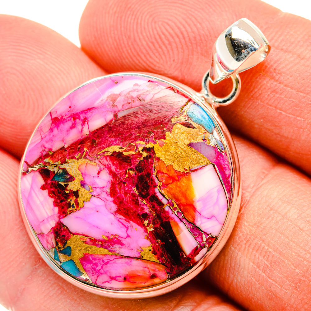 Kingman Pink Dahlia Turquoise Pendants handcrafted by Anasilvercos - PD29198