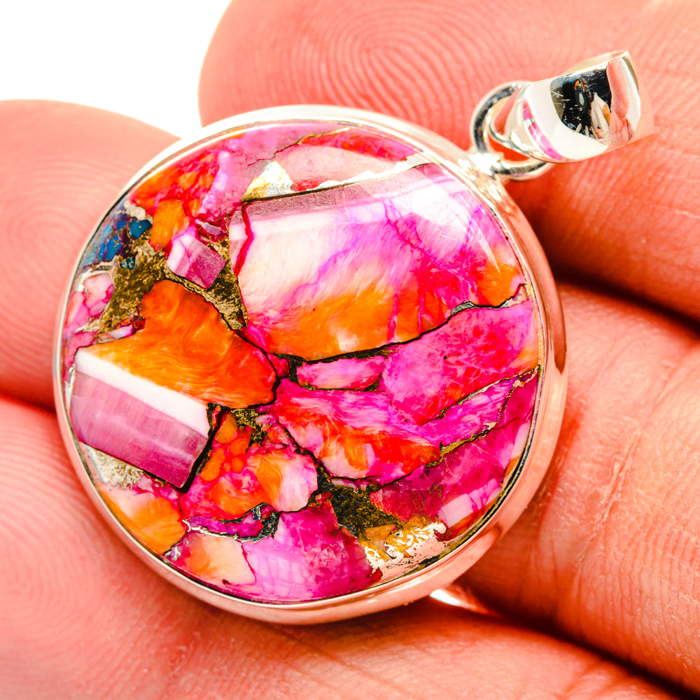 Kingman Pink Dahlia Turquoise Pendants handcrafted by Anasilvercos - PD29200